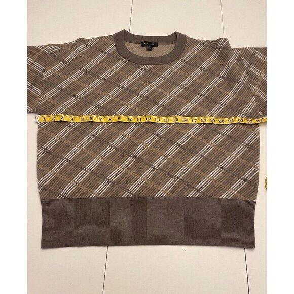 Ann Taylor Brown/Taupe Long Sleeves Jacquard Striped Plaid Knit Sweater Size XXL - Picture 4 of 7